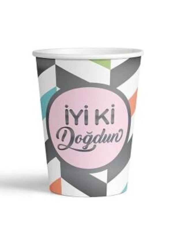 Gümüş Yaldızlı İyi Ki Doğdun Karnaval Pembe Bardak 8'li - Gorsel 1