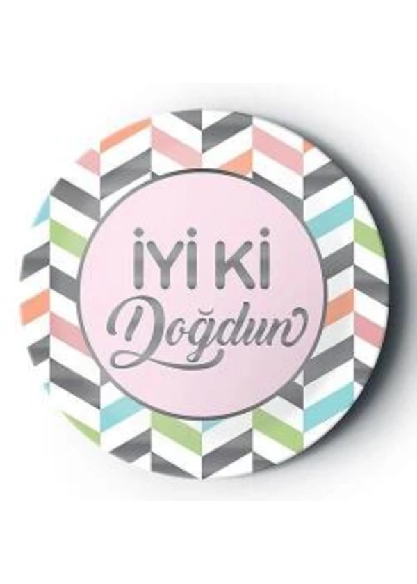 Gümüş Yaldızlı İyi Ki Doğdun Karnaval Pembe Tabak 8'li - Gorsel 1