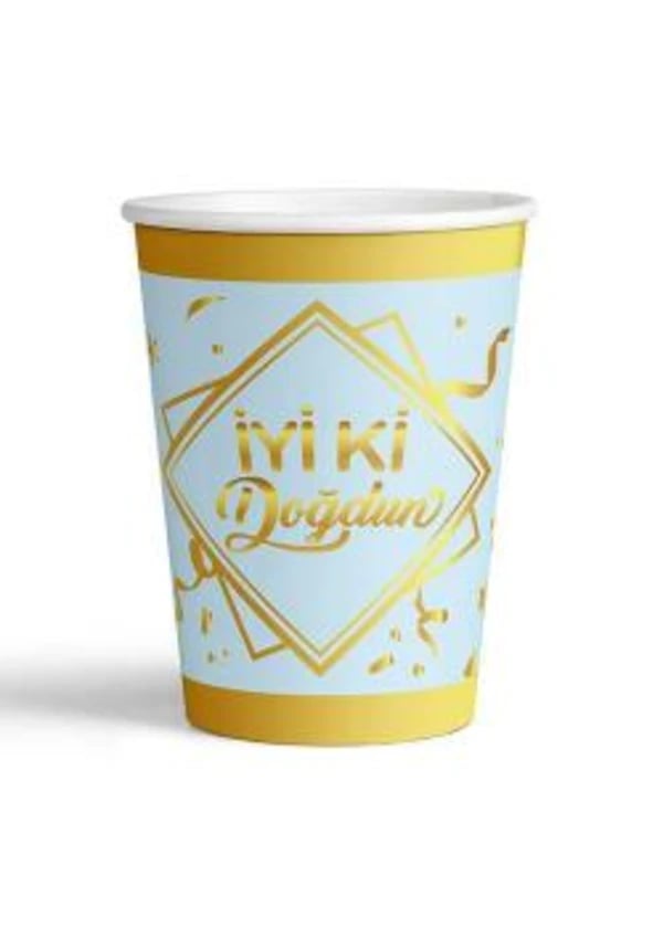 İyi ki Doğdun Yaldızlı Gold Mavi Karton Bardak - Gorsel 1