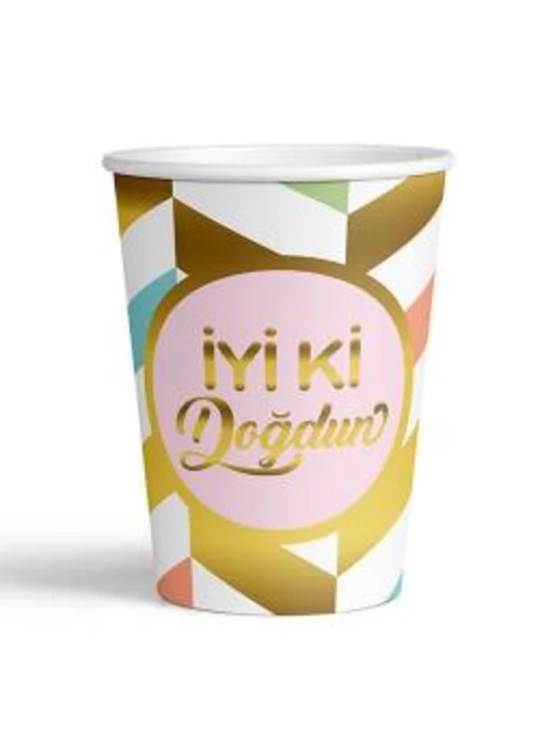 İyi ki Doğdun Yaldızlı Gold Karton Bardak 8'li - Gorsel 1