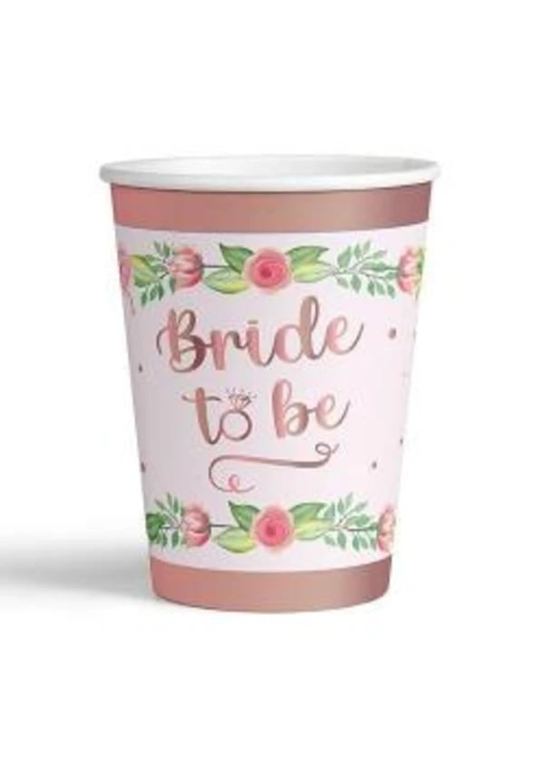 Bride To Be Çiçekli Rose Gold Bardak 8'li - Gorsel 1