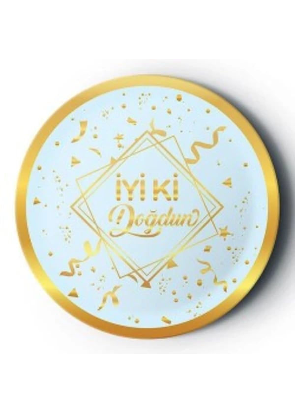 İyiki Doğdun Mavi Altın Karton Tabak 8'li - Gorsel 1