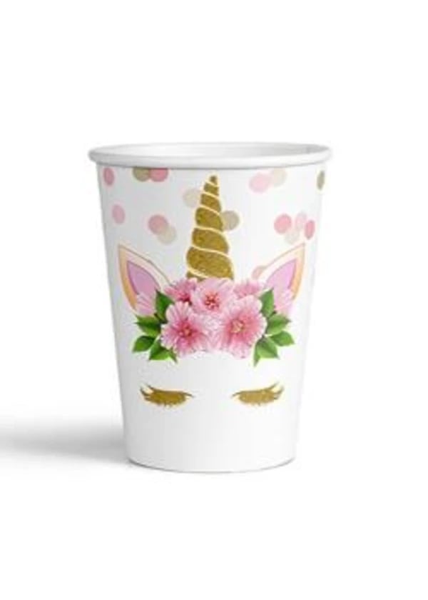 Unicorn Çiçekli Karton Bardak 8'li - Gorsel 1