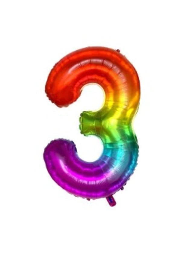 3 Rakam Folyo Balon Gökkuşağı Rengi 100 cm - Gorsel 1