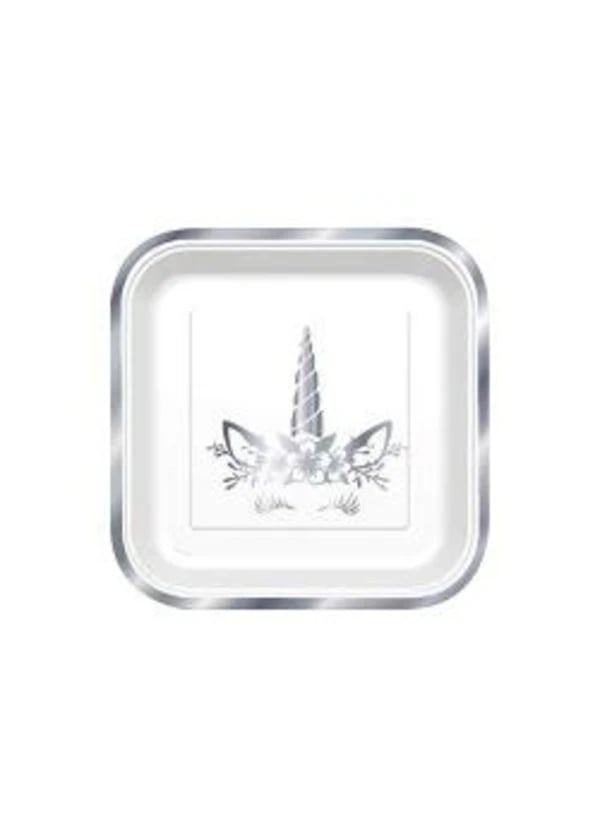 Unicorn Gümüş Kare Karton Tabak 6'lı - Gorsel 1