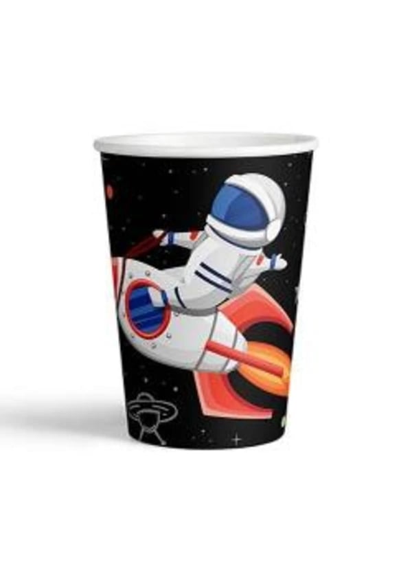 Uzay Temalı Siyah Karton Bardak 8'li - Gorsel 1