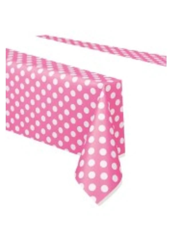 Pembe Beyaz Puantiyeli Plastik Masa Örtüsü 137x183 cm - Gorsel 1