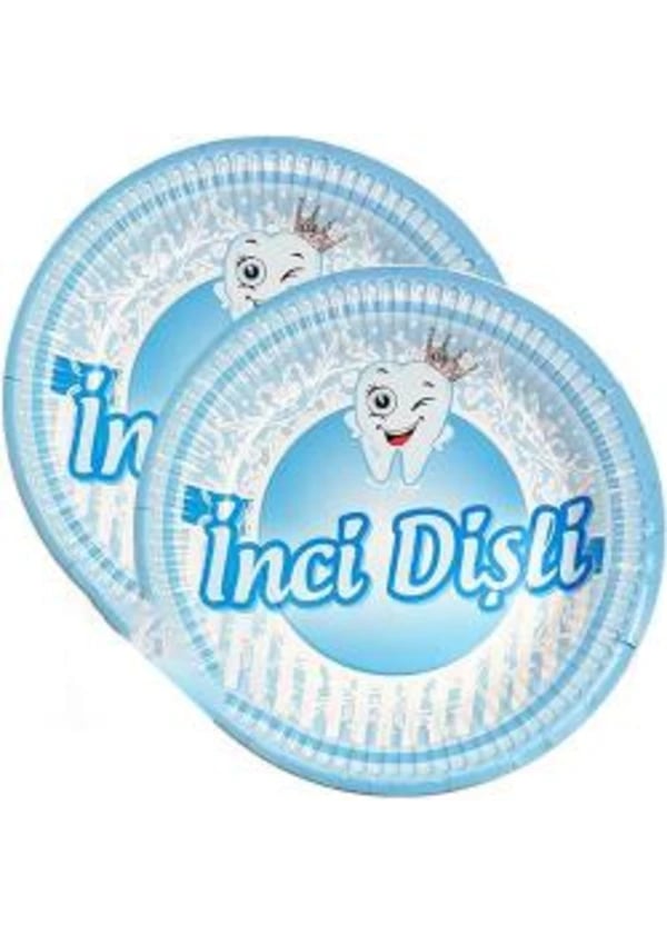 İnci Dişli Mavi Karton Tabak 8'li - Gorsel 1
