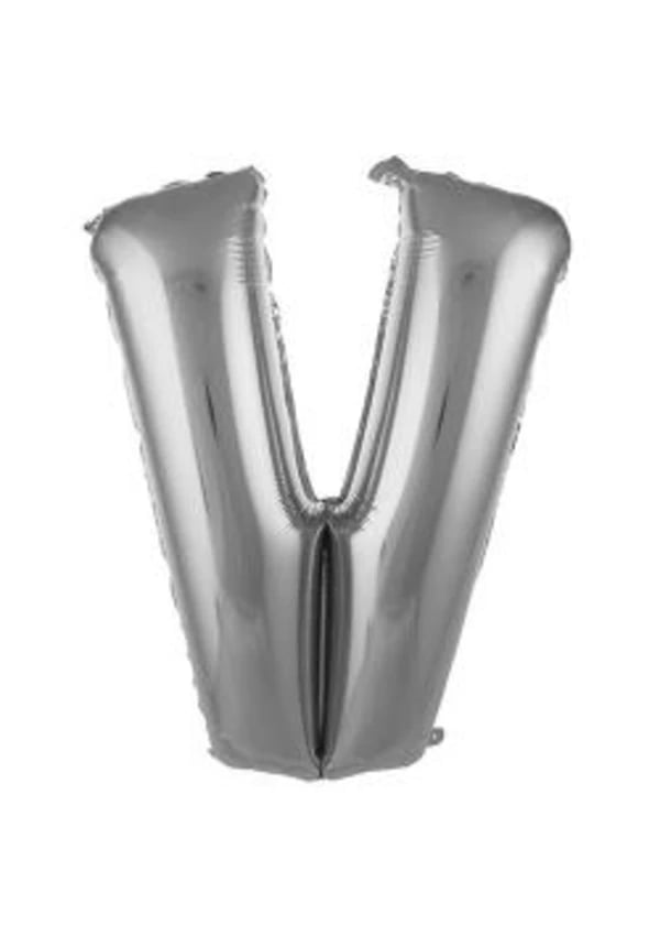 V Harf Folyo Balon Gümüş 75cm - Gorsel 1