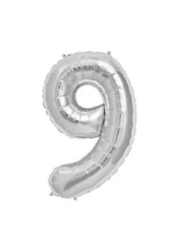 9 Rakam Folyo Balon Gümüş 75cm - Gorsel 1