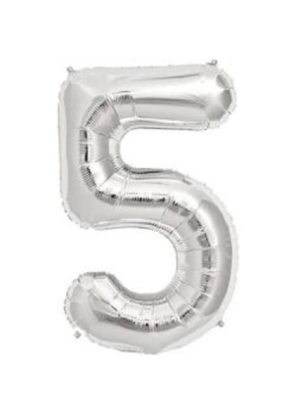 5 Rakam Folyo Balon Gümüş 75cm - Gorsel 1