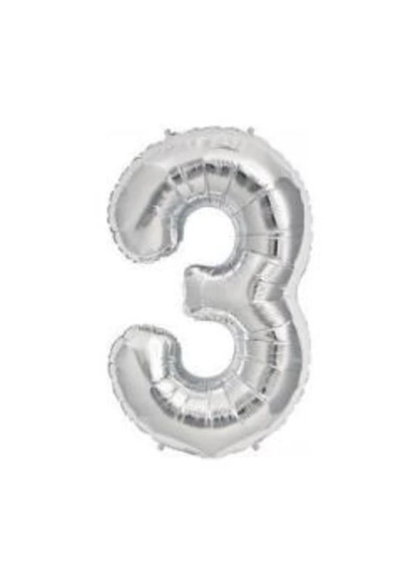 3 Rakam Folyo Balon Gümüş 75cm - Gorsel 1