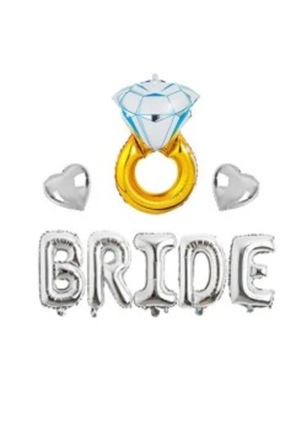 Bride Kalpli Tek Taş Folyo Balon Seti Gümüş - Gorsel 1