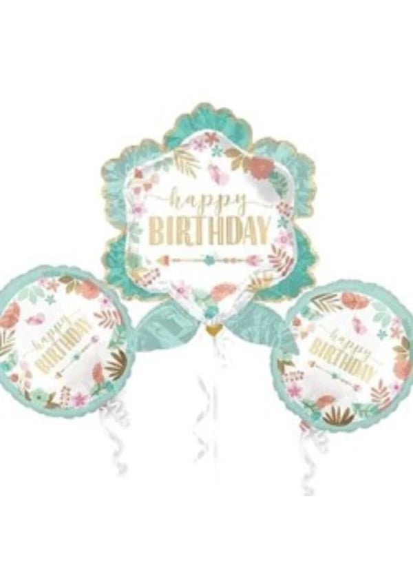 Etnik Desenli Happy Birthday Folyo Balon Seti - Gorsel 1