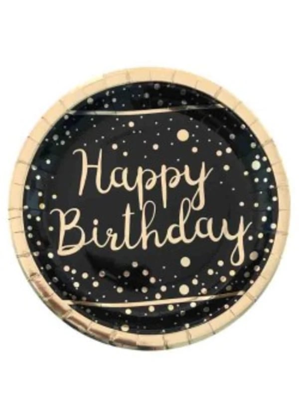 Happy Birthday Altın Varaklı Siyah Tabak 6'lı - Gorsel 1