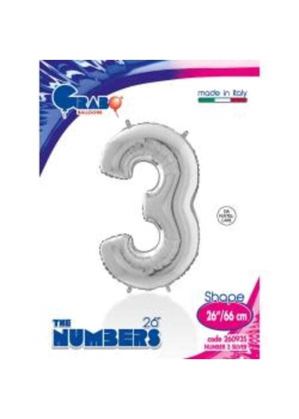 3 Rakam Folyo Balon Gümüş 66cm - Gorsel 1