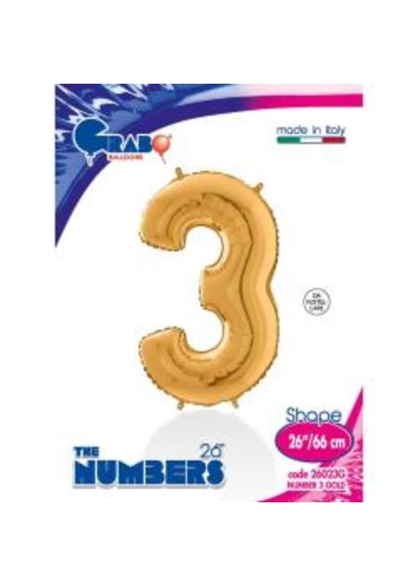 3 Rakam Folyo Balon Altın 66cm - Gorsel 1