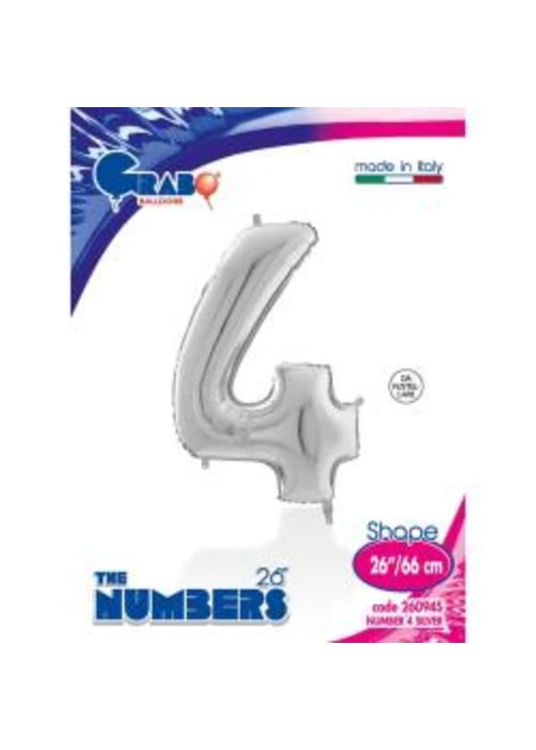4 Rakam Folyo Balon Gümüş 66cm - Gorsel 1