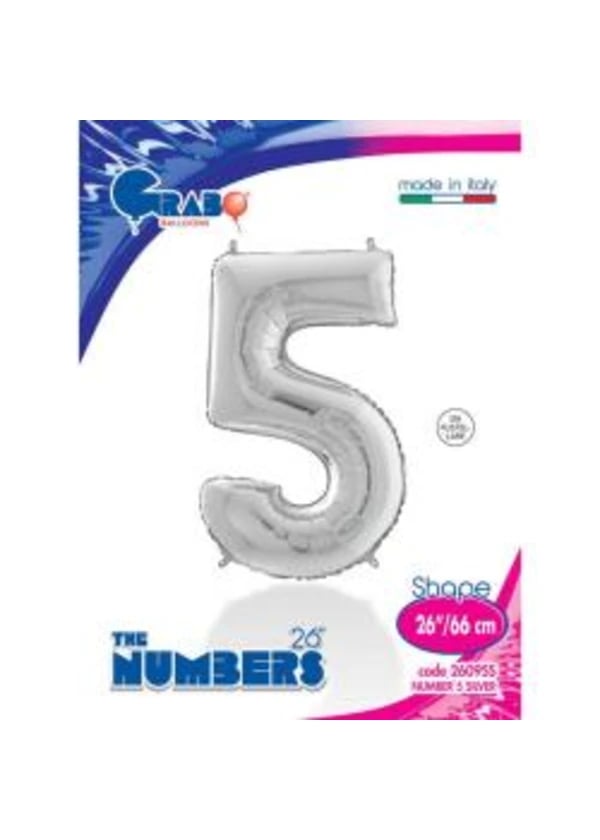 5 Rakam Folyo Balon Gümüş 66cm - Gorsel 1