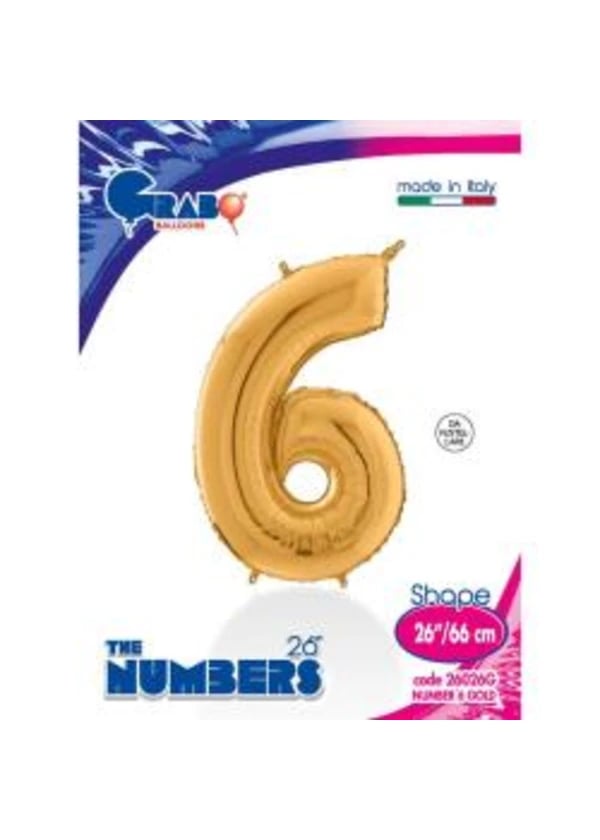 6 Rakam Folyo Balon Altın 66cm - Gorsel 1