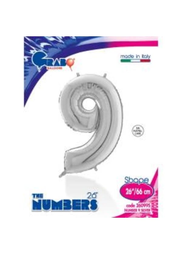 9 Rakam Folyo Balon Gümüş 66cm - Gorsel 1