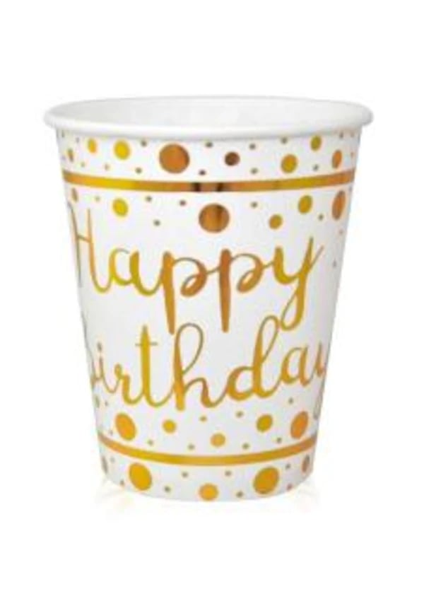 Happy Birthday Altın Varaklı Beyaz Bardak 6'lı - Gorsel 1