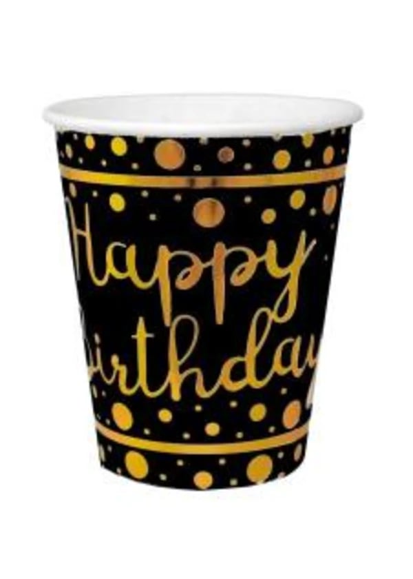 Happy Birhday Altın Varaklı Siyah Bardak 6'lı - Gorsel 1