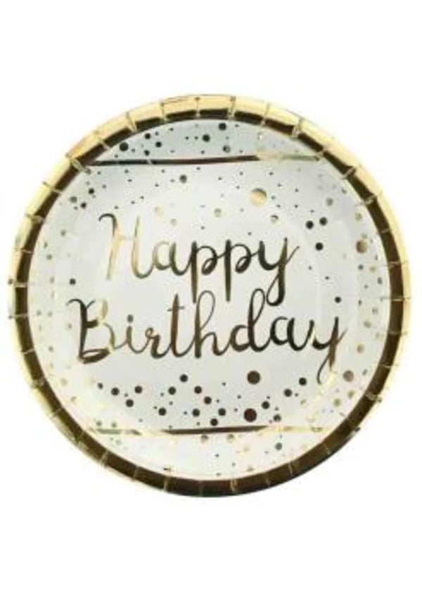 Happy Birthday Altın Varaklı Beyaz Tabak 6'lı - Gorsel 1