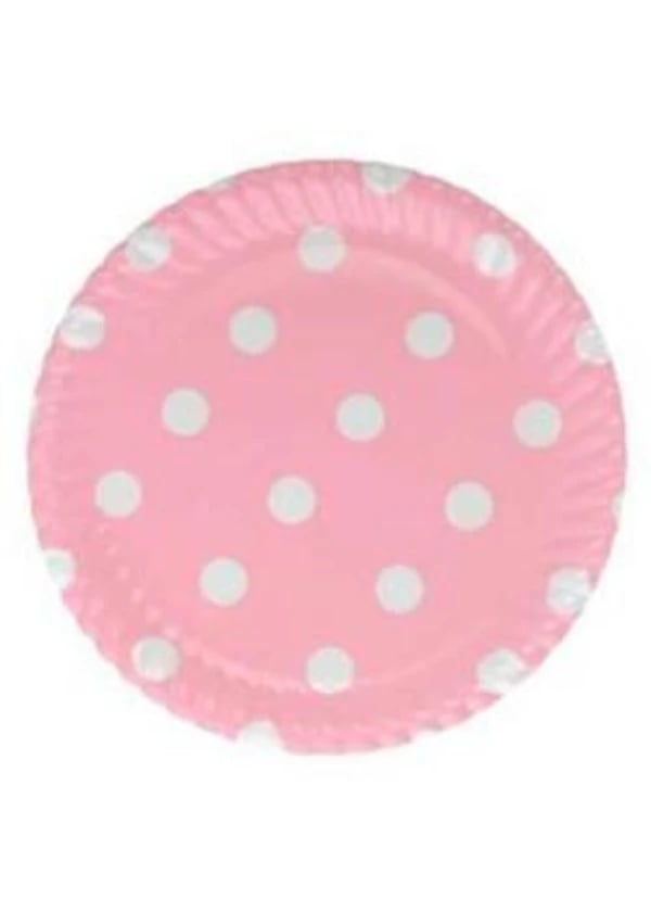 Beyaz Puantiyeli Pembe Karton Tabak 8'li - Gorsel 1