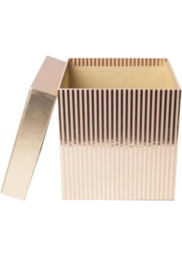 Gold Çizgili Kapaklı Kare Kutu 13x13x13cm - Gorsel 1