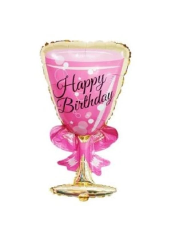 Kadeh Happy Birthday Pembe Folyo Balon 103x49cm - Gorsel 1
