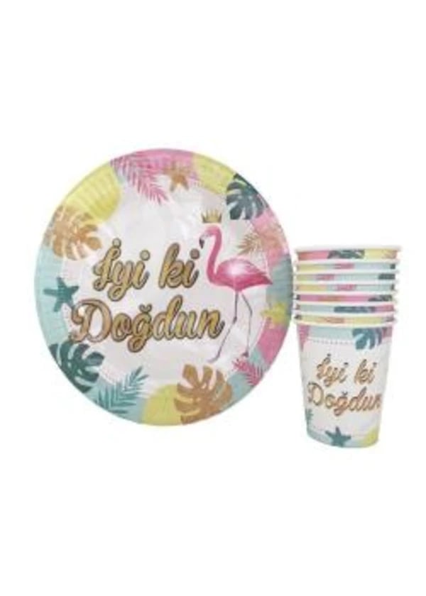 Flamingo Tabak Bardak Set 8'li - Gorsel 1