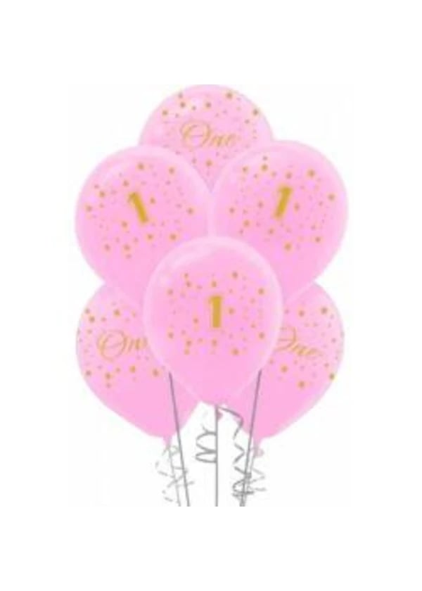 Altın First Birthday Baskılı Pembe Balon 5'li Paket - Gorsel 1