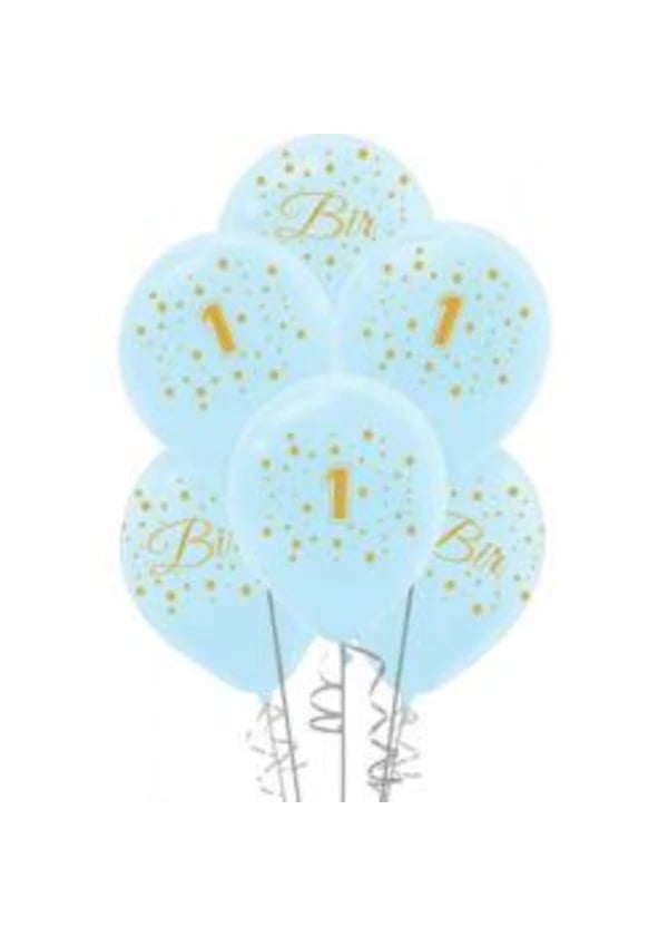 Altın Bir Yaş Baskılı Mavi Balon 5'li Paket - Gorsel 1