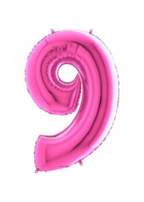 9 Rakam Folyo Balon Fuşya 100cm - Gorsel 1
