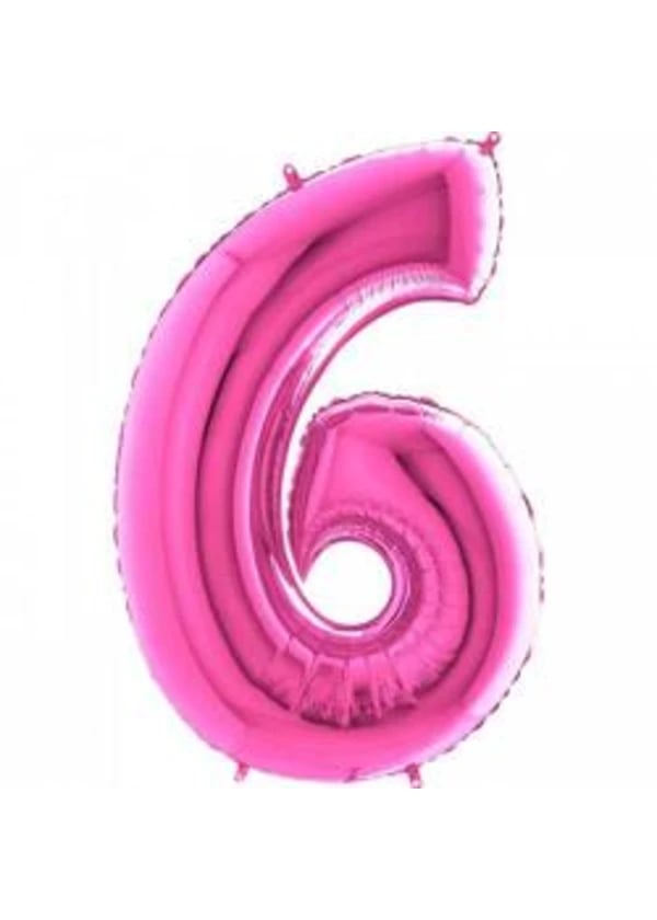 6 Rakam Folyo Balon Fuşya 100cm - Gorsel 1