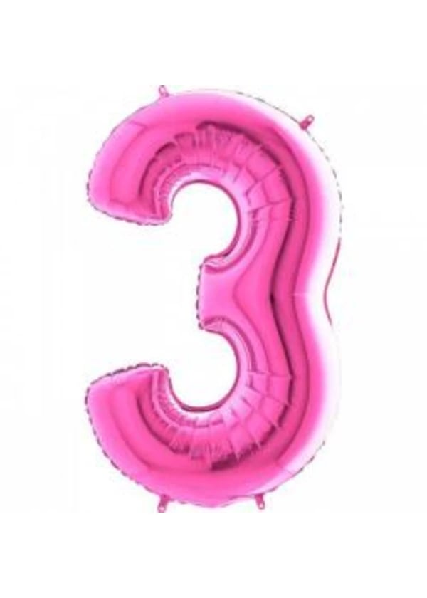 3 Rakam Folyo Balon Fuşya 100cm - Gorsel 1