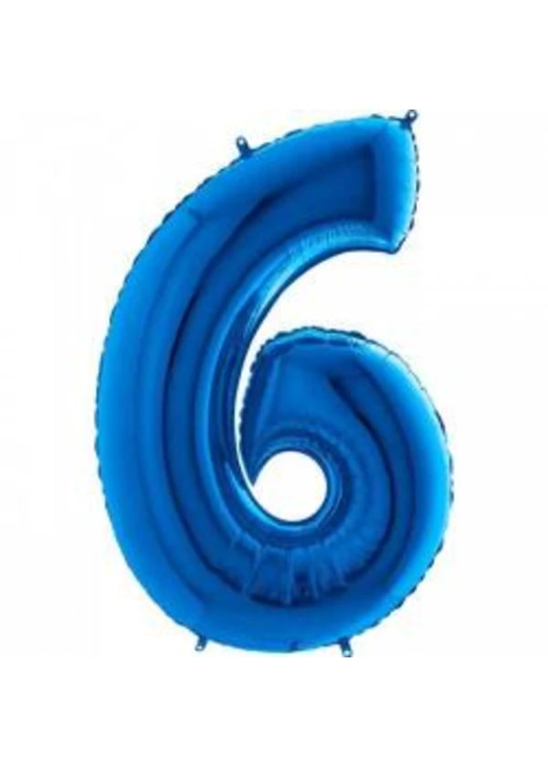 6 Rakam Folyo Balon Mavi 100cm - Gorsel 1