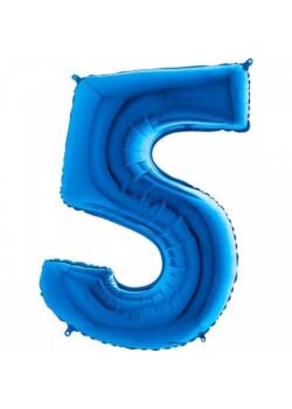 5 Rakam Folyo Balon Mavi 100cm - Gorsel 1