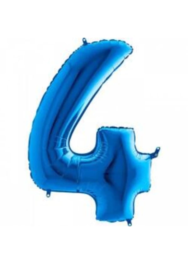 4 Rakam Folyo Balon Mavi 100cm - Gorsel 1