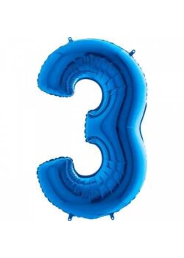 3 Rakam Folyo Balon Mavi 100cm - Gorsel 1