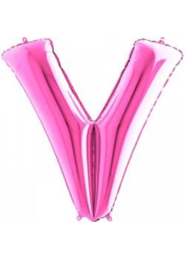 V Harf Folyo Balon Fuşya 100cm - Gorsel 1