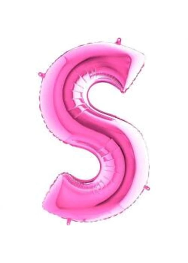S Harf Folyo Balon Fuşya 100cm - Gorsel 1