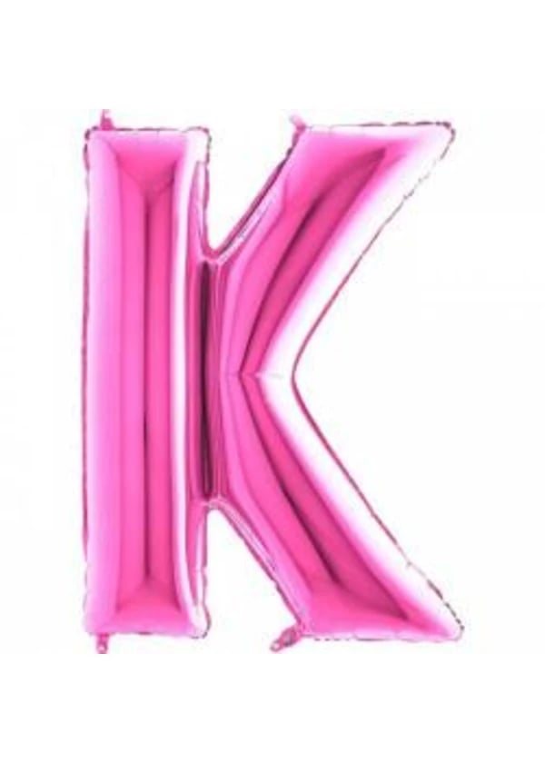 K Harf Folyo Balon Fuşya 100cm - Gorsel 1