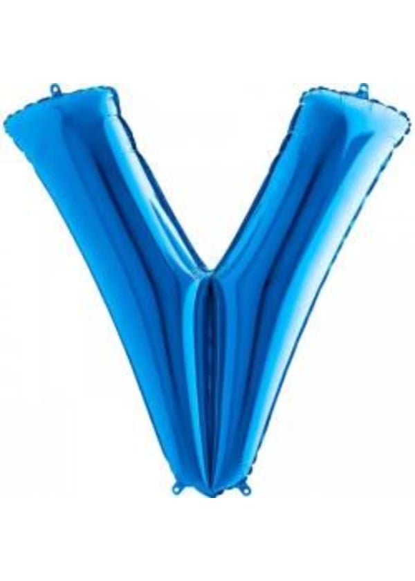 V Harf Folyo Balon Mavi 100cm - Gorsel 1