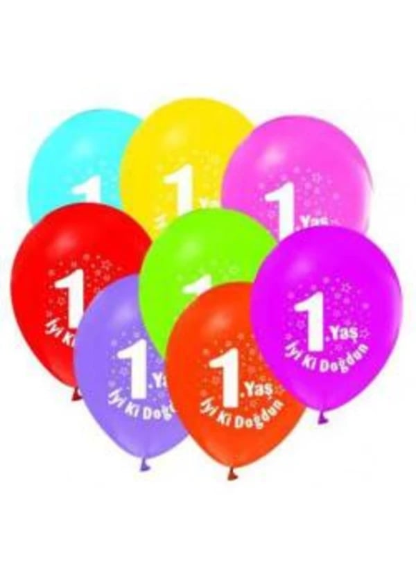 1 Yaş İyi Ki Doğdun Baskılı Karışık Balon 5'li Paket - Gorsel 1