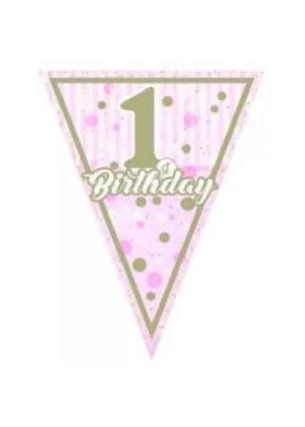 Pırıltılı 1 Yaş Pembe Üçgen Flama - Gorsel 1