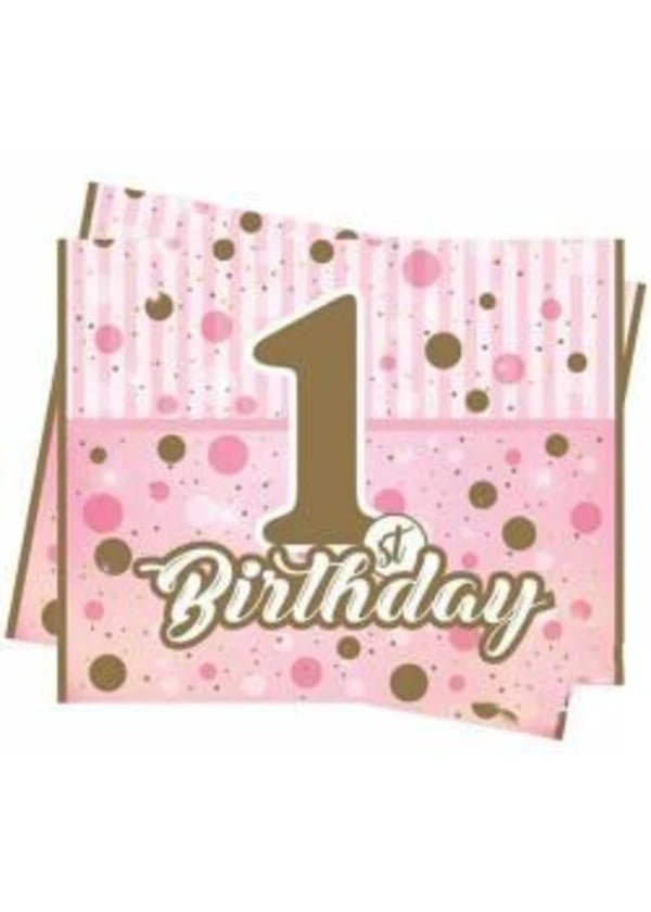 Pırıltılı 1 Yaş Pembe Masa Örtüsü 120x180cm - Gorsel 1