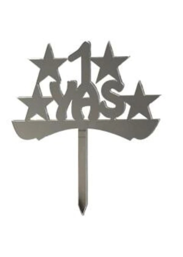 1 Yaş Yazılı Pasta ve Cupcake Süsü Gümüş Pleksi 12x15cm - Gorsel 1