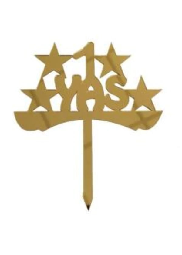 1 Yaş Yazılı Pasta ve Cupcake Süsü Altın Pleksi 14x15cm - Gorsel 1